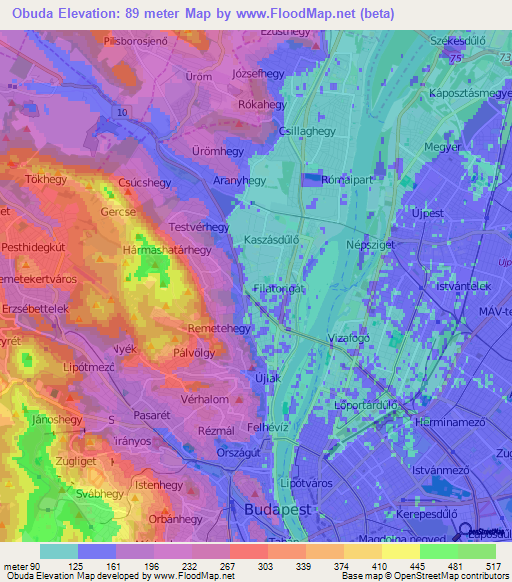 Obuda,Hungary Elevation Map