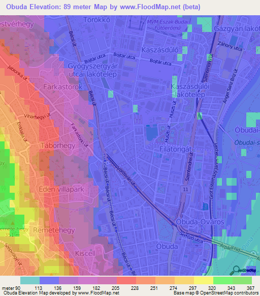 Obuda,Hungary Elevation Map