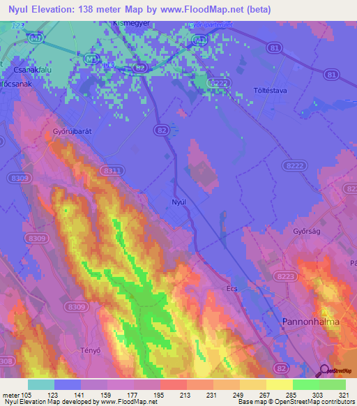 Nyul,Hungary Elevation Map