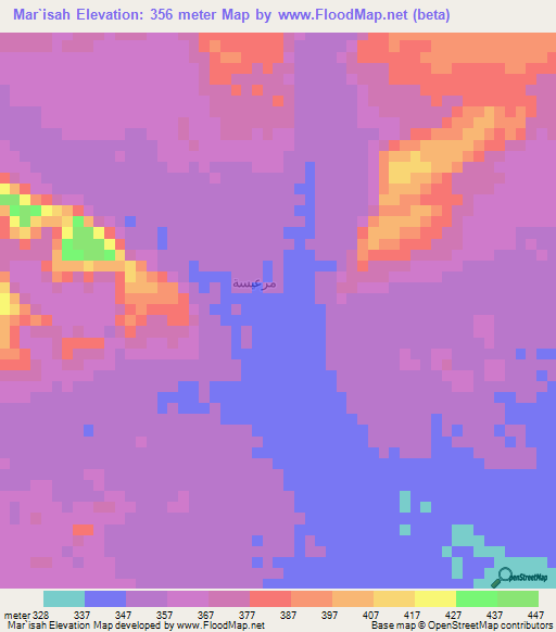 Mar`isah,Yemen Elevation Map