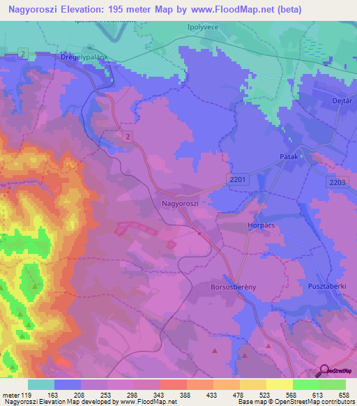 Nagyoroszi,Hungary Elevation Map