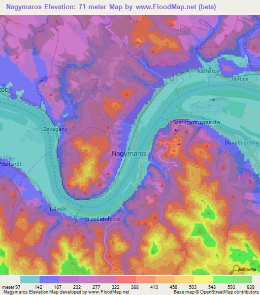 Nagymaros,Hungary Elevation Map