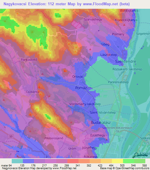 Nagykovacsi,Hungary Elevation Map