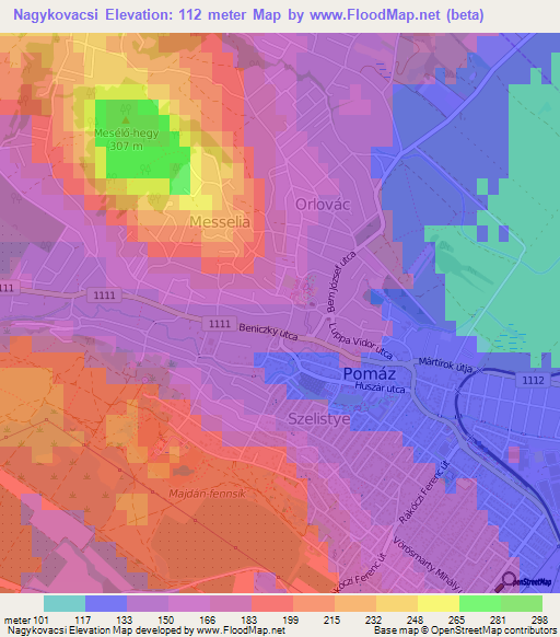 Nagykovacsi,Hungary Elevation Map