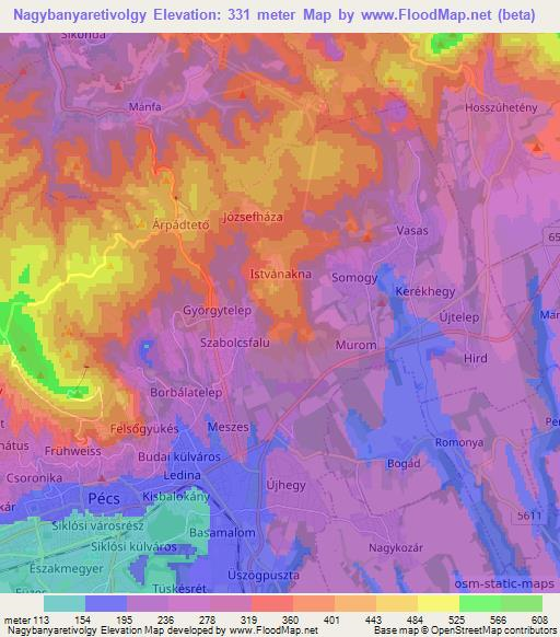Nagybanyaretivolgy,Hungary Elevation Map