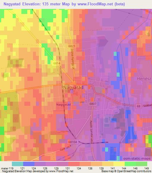 Nagyatad,Hungary Elevation Map