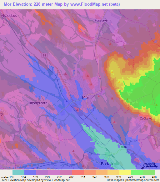 Mor,Hungary Elevation Map