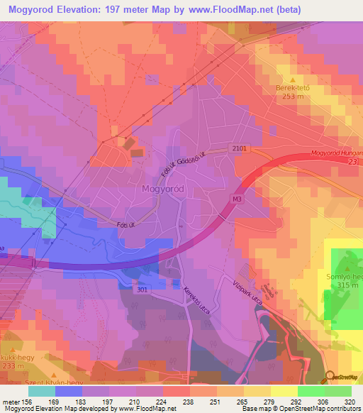 Mogyorod,Hungary Elevation Map