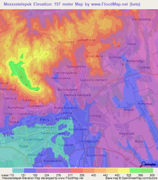 Meszestelepek,Hungary Elevation Map