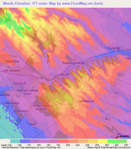 Mende,Hungary Elevation Map