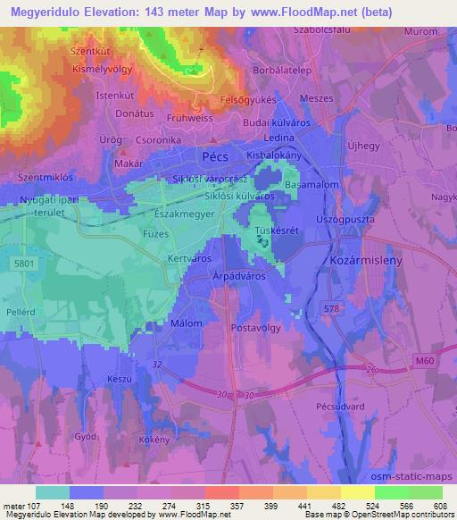 Megyeridulo,Hungary Elevation Map
