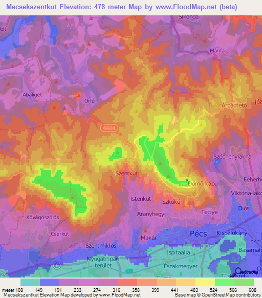 Mecsekszentkut,Hungary Elevation Map