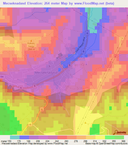 Mecseknadasd,Hungary Elevation Map