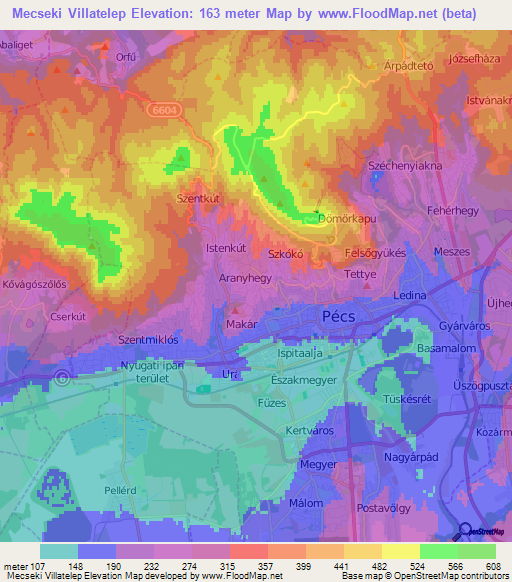 Mecseki Villatelep,Hungary Elevation Map
