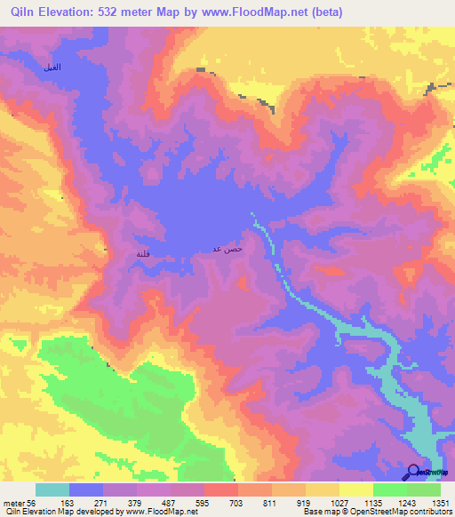 Qiln,Yemen Elevation Map