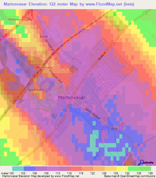 Martonvasar,Hungary Elevation Map