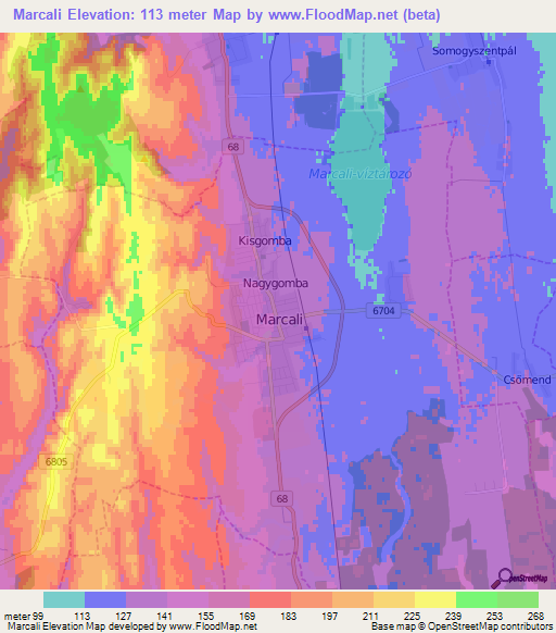 Marcali,Hungary Elevation Map