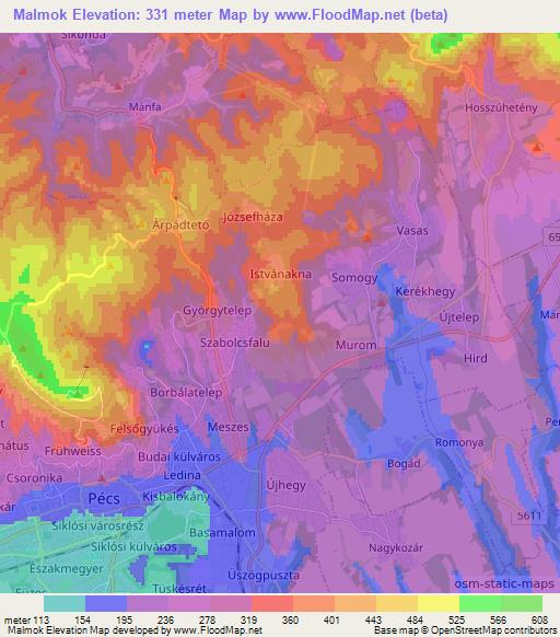 Malmok,Hungary Elevation Map
