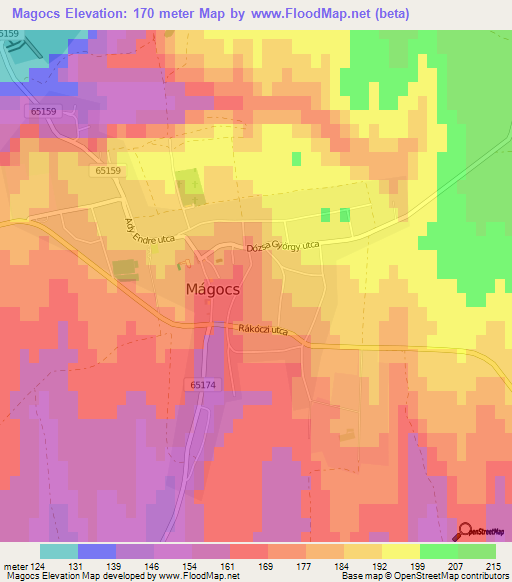 Magocs,Hungary Elevation Map
