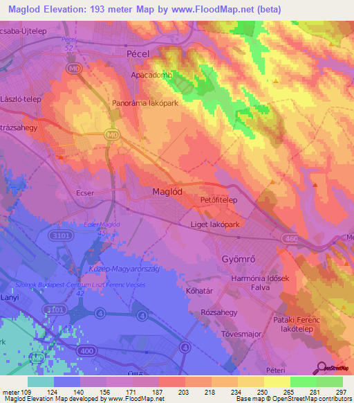 Maglod,Hungary Elevation Map