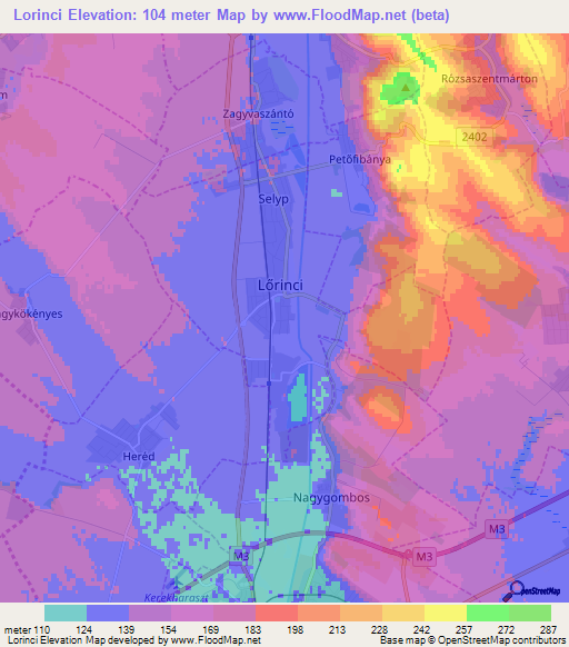 Lorinci,Hungary Elevation Map