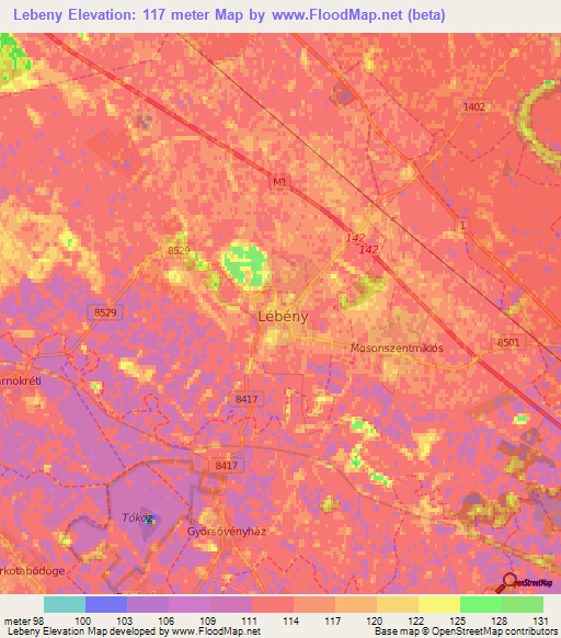 Lebeny,Hungary Elevation Map