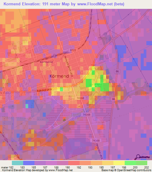 Kormend,Hungary Elevation Map