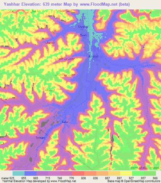Yashhar,Yemen Elevation Map