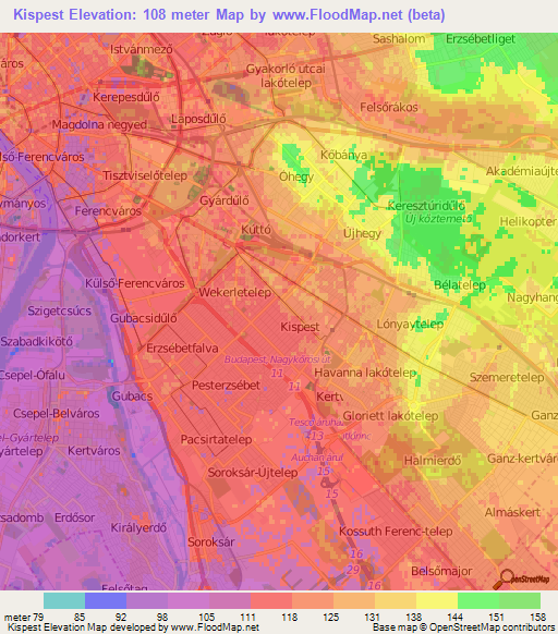 Kispest,Hungary Elevation Map