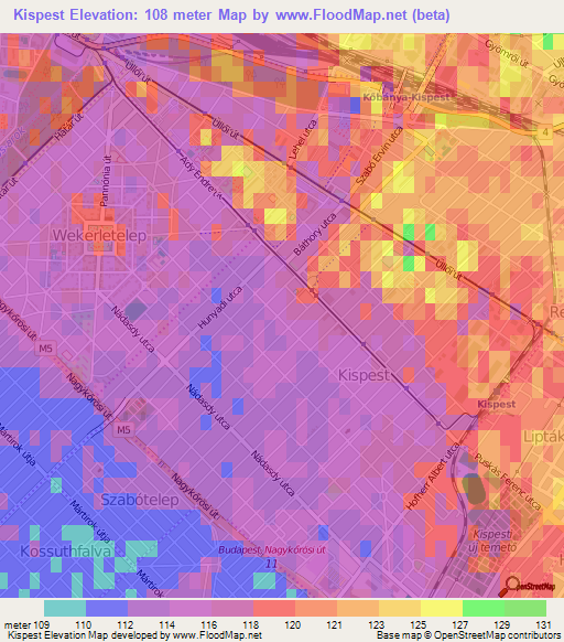 Kispest,Hungary Elevation Map