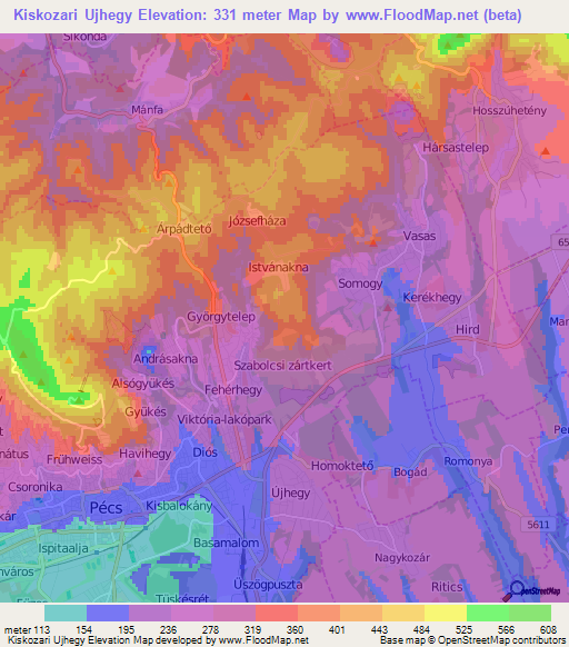 Kiskozari Ujhegy,Hungary Elevation Map