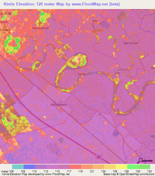 Kimle,Hungary Elevation Map