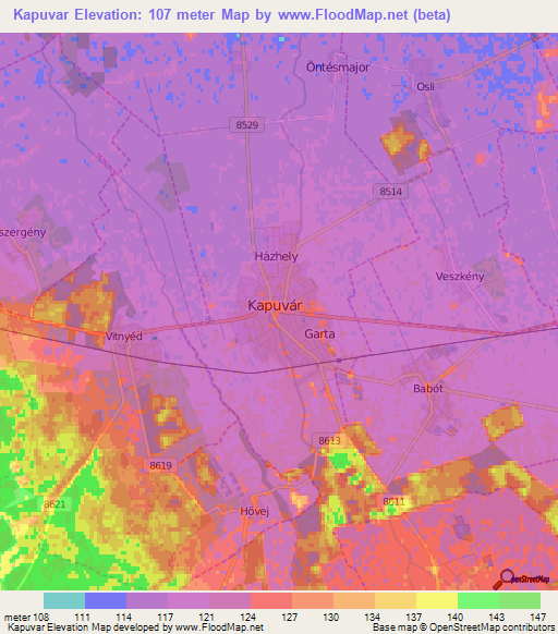 Kapuvar,Hungary Elevation Map
