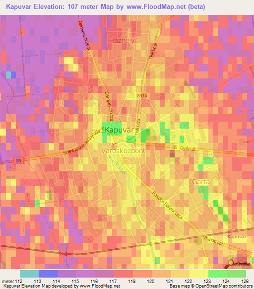 Kapuvar,Hungary Elevation Map