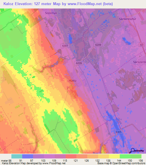 Kaloz,Hungary Elevation Map