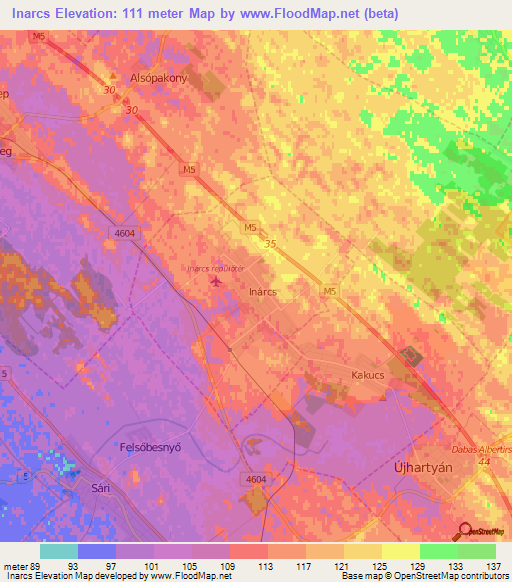 Inarcs,Hungary Elevation Map