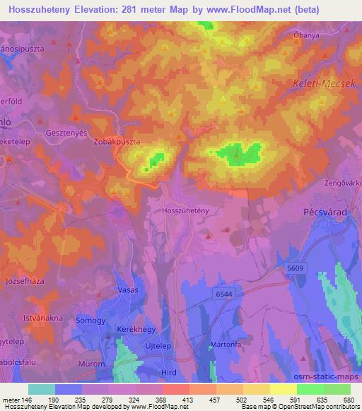 Hosszuheteny,Hungary Elevation Map