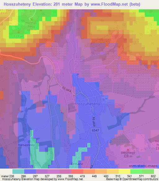 Hosszuheteny,Hungary Elevation Map