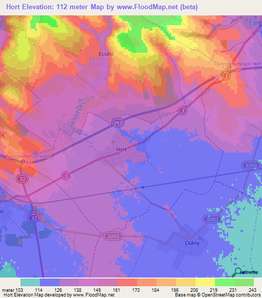Hort,Hungary Elevation Map
