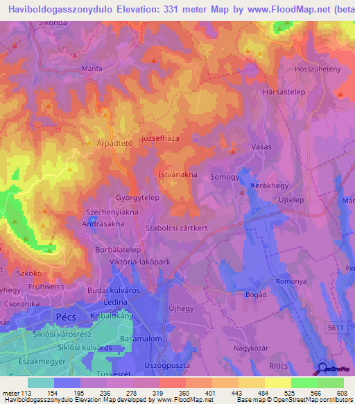 Haviboldogasszonydulo,Hungary Elevation Map