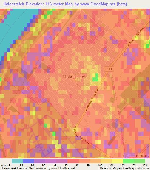 Halasztelek,Hungary Elevation Map