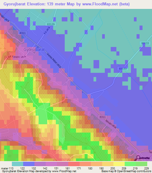 Gyorujbarat,Hungary Elevation Map