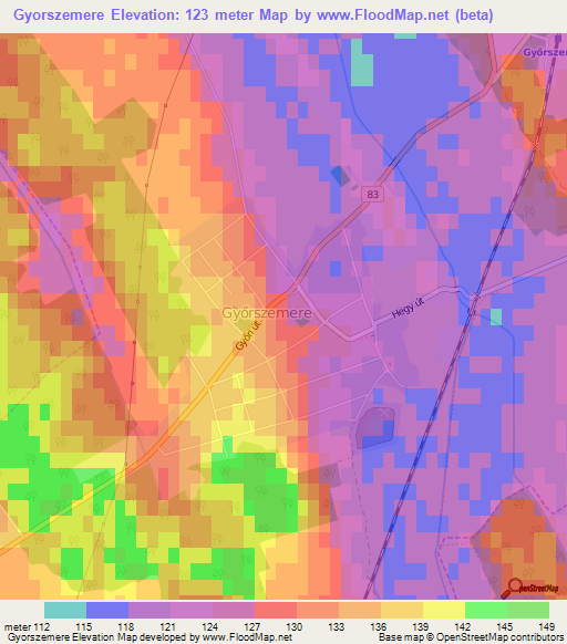 Gyorszemere,Hungary Elevation Map