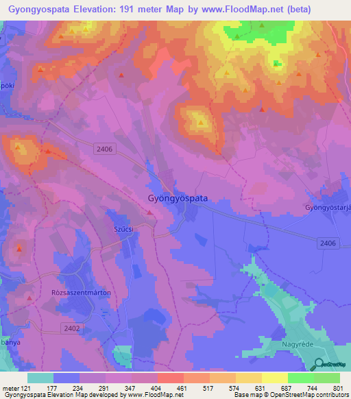 Gyongyospata,Hungary Elevation Map
