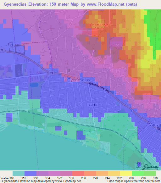 Gyenesdias,Hungary Elevation Map
