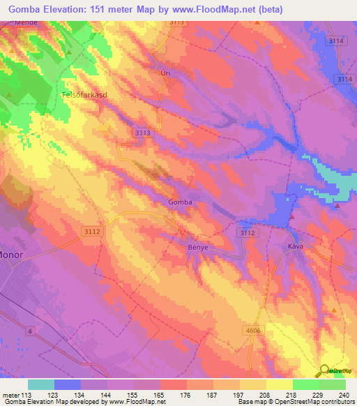 Gomba,Hungary Elevation Map
