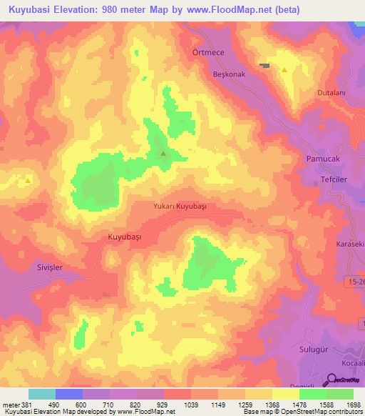 Kuyubasi,Turkey Elevation Map