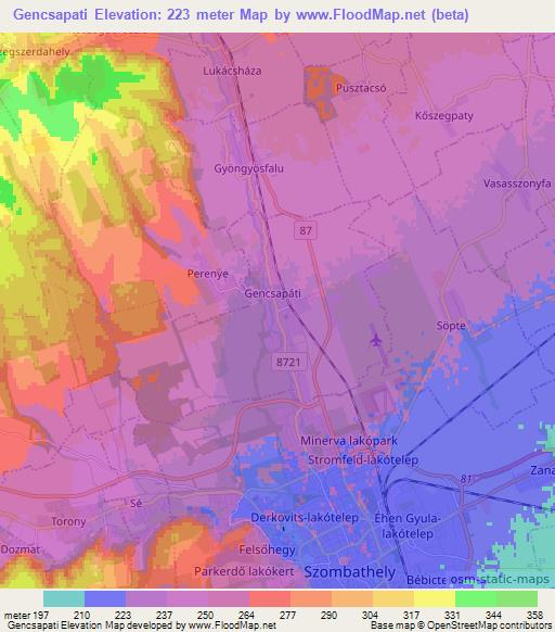 Gencsapati,Hungary Elevation Map