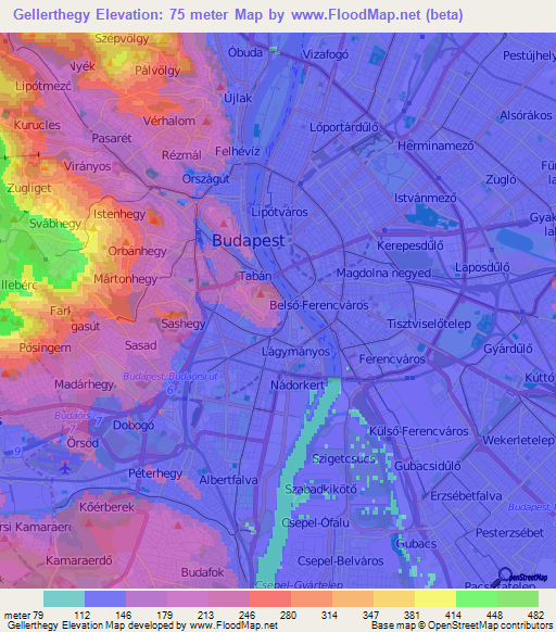 Gellerthegy,Hungary Elevation Map