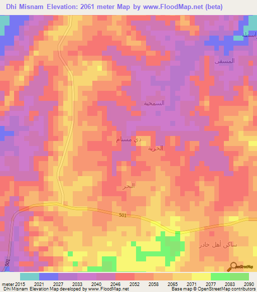 Dhi Misnam,Yemen Elevation Map